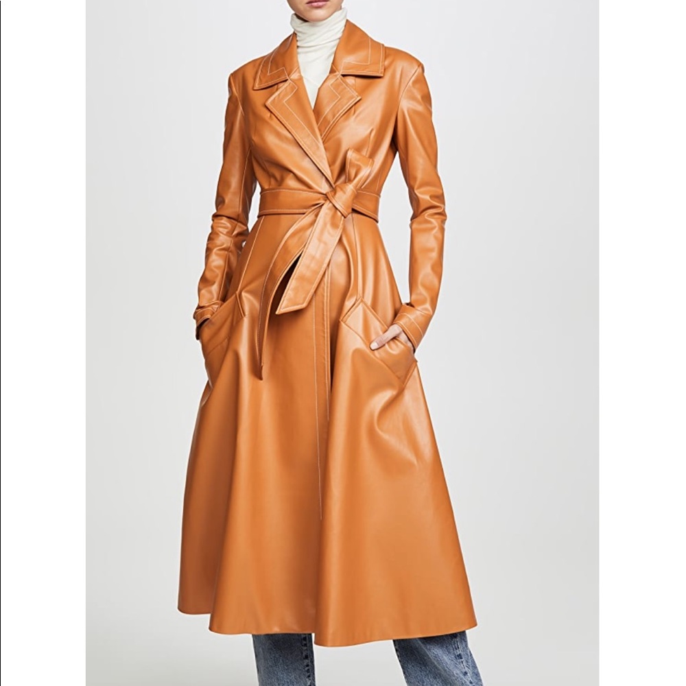 A.W.A.K.E. Mode faux leather trench coat camel tan Ginger bread sz 38 US 6 NWT